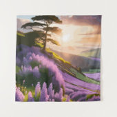 Lila bloemen op Hill op Sunset Glow Wandkleed (Voorkant)