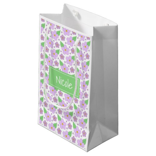 Lila Bloemen Patroon Gift Bag Klein Cadeauzakje (Voorkant Gekanteld)