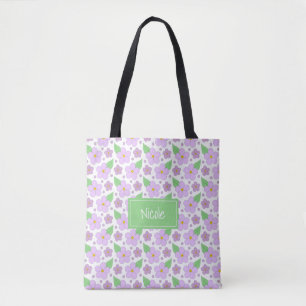 Lila Bloemen Pattern Canvas tas