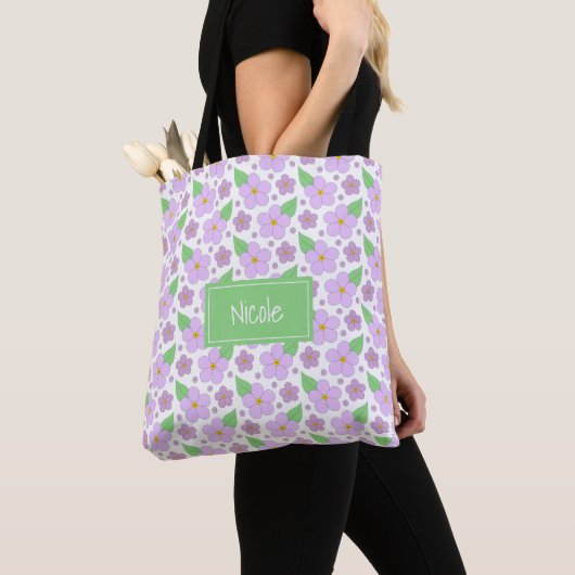 Lila Bloemen Pattern Canvas tas (Dichtbij)