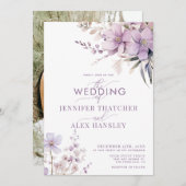 Lila bloemen | Rustic Script Bloemen bruiloft Kaart (Voorkant / Achterkant)