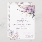 Lila Bloemen Rustiek Script Bloemen QR Code Huweli Kaart (Voorkant / Achterkant)