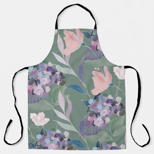 Lila Bloemen Sage Grijs Patroon Schort (Voorkant)