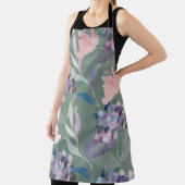 Lila Bloemen Sage Grijs Patroon Schort (Insitu)