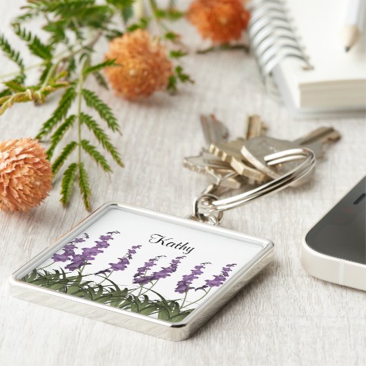 Lila bloemen sleutelhanger (Zijkant)