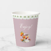 Lila Bloemen Tea Party Baby shower Papieren Bekers (Achterkant)