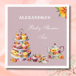 Lila Bloemen Tea Party Baby shower Servet