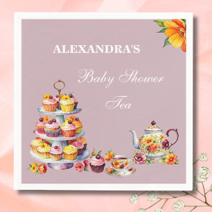 Lila Bloemen Tea Party Baby shower Servet