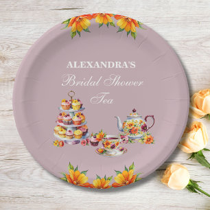 Lila Bloemen Tea Party Vrijgezellenfeest Papieren Bordje