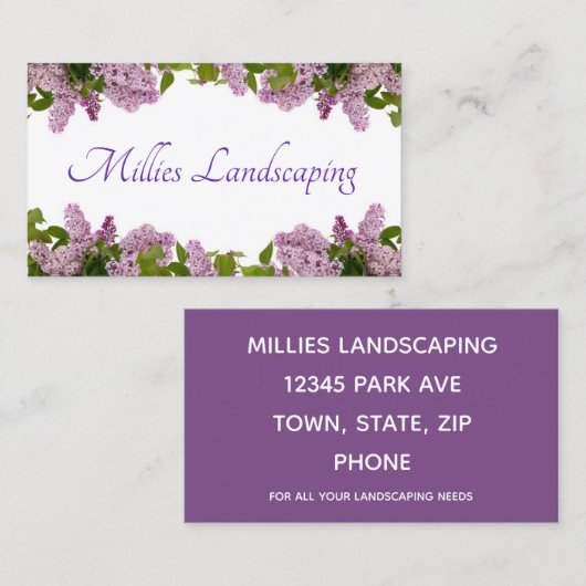 Lila bloemen visitekaartje (Voorkant / Achterkant)