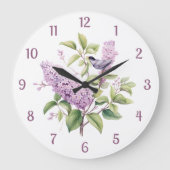 Lila Bloemen & Vogel Botanische Illustratiemuur Grote Klok (Voorkant)