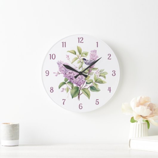 Lila Bloemen & Vogel Botanische Illustratiemuur Grote Klok (Huis)