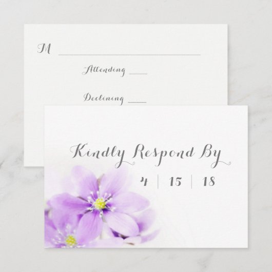Lila Bloemen Vriendelijk Reageren Trouwen RSVP Kaa (Voorkant / Achterkant)
