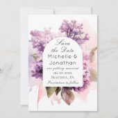 Lila Bloemen Waterverf Christelijke Bijbel Bruilof Save The Date (Voorkant)