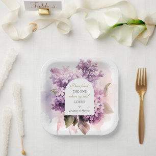 Lila Bloemen Waterverf Kunst Bruiloft Bijbel Verse Papieren Bordje