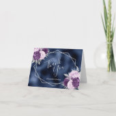 Lila Bloemen Zilveren Navy Blue Folie Wedding Bedankkaart (Voorkant)