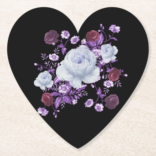 LILA BLOEMEN, ZWARTE ACHTERGROND KARTONNEN ONDERZETTERS (Voorkant)