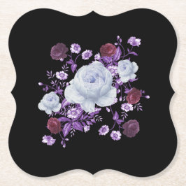 LILA BLOEMEN, ZWARTE ACHTERGROND KARTONNEN ONDERZETTERS