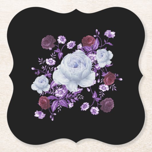 LILA BLOEMEN, ZWARTE ACHTERGROND KARTONNEN ONDERZETTERS (Voorkant)