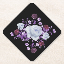 LILA BLOEMEN, ZWARTE ACHTERGROND KARTONNEN ONDERZETTERS