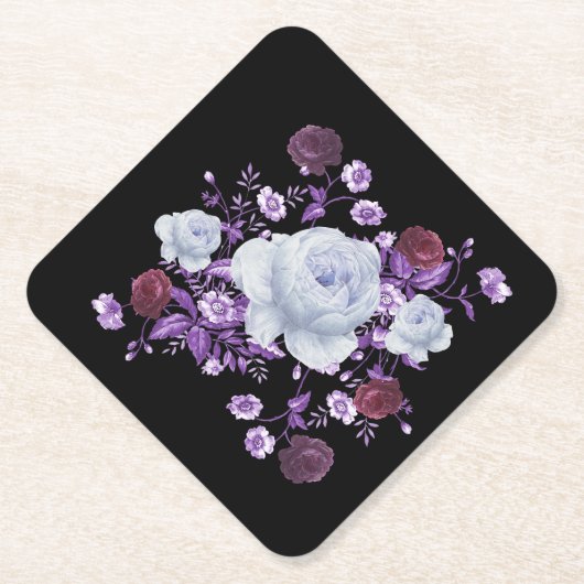 LILA BLOEMEN, ZWARTE ACHTERGROND KARTONNEN ONDERZETTERS (Voorkant)