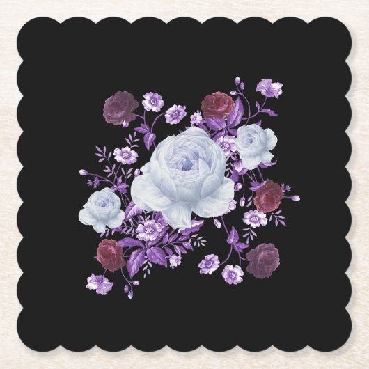 LILA BLOEMEN, ZWARTE ACHTERGROND KARTONNEN ONDERZETTERS (Voorkant)