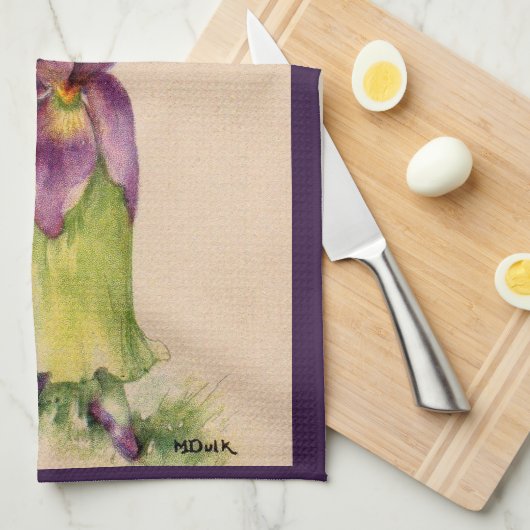 lila bloemenafdrukken theedoek (Quarter Fold)