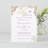 Lila bloemenbloeiend Baby shower Kaart (Staand voorkant)