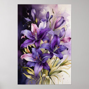 Lila bloemendromen - Waterverf Lily Flowers Art Poster