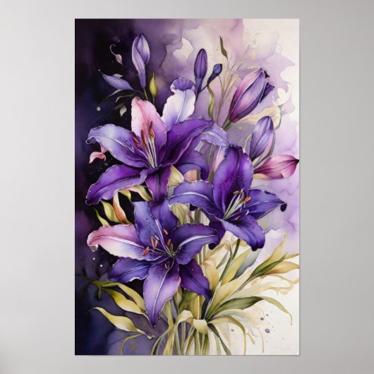 Lila bloemendromen - Waterverf Lily Flowers Art Poster (Voorkant)