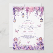 Lila Bloemenfee Eerste 1e Verjaardagsfeest Kaart (Voorkant)