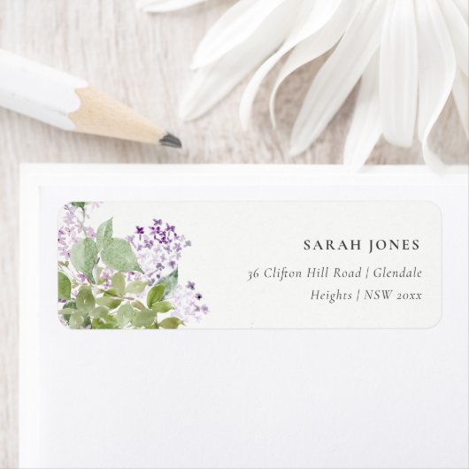 Lila bloemenkrans huisje tuin adres etiket (Insitu)