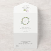 Lila bloemenkrans huisje tuin bruiloft all in one uitnodiging (Buitenkant)