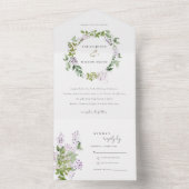 Lila bloemenkrans huisje tuin bruiloft all in one uitnodiging (Binnen)