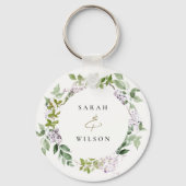 Lila bloemenkrans huisje tuin bruiloft sleutelhanger (Voorkant)