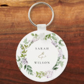 Lila bloemenkrans huisje tuin bruiloft sleutelhanger (Voorkant)