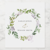 Lila bloemenkrans huisje tuin bruiloft wijn etiket (Enkel label)