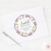 Lila bloemenkrans rond retour adreslabel ronde sticker (Envelop)