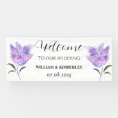 Lila bloemenpaarse bloemen rustieke elegante bruil spandoek (Horizontaal)