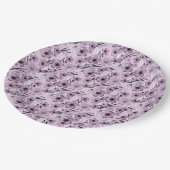 Lila bloemenpatroon op tijgerachtergrond papieren bordje (Gekanteld)