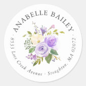 Lila bloemenronde retour adreslabel ronde sticker (Voorkant)