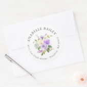 Lila bloemenronde retour adreslabel ronde sticker (Envelop)