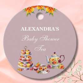 Lila Bloementhee Baby shower Dank u Bedankjes Labels