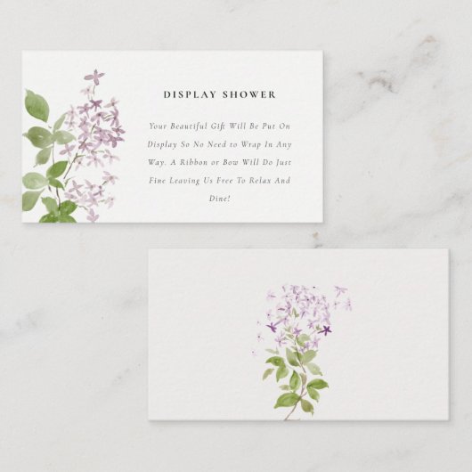 Lila bloementuin display douche Baby shower Informatiekaartje (Voorkant / Achterkant)