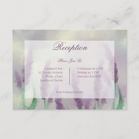 Lila Bloemenveld Moderne Huwelijksreceptie Informatiekaartje (Voorkant)