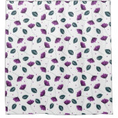 Lila bloemetjes op een witte grote douchegordijn (Voorkant)