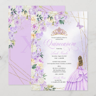 Lila bloemige Quinceañera en gouden glitter Sweet Kaart