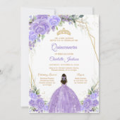 Lila bloemige Quinceanera uitnodiging (Voorkant)