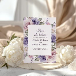 Lila bloemige trouwkaart om de datum te bewaren save the date