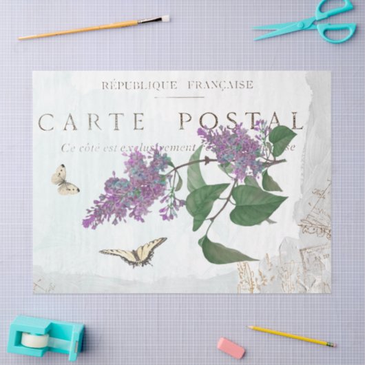 Lila bloemkarretje Postale Blue Painted Tissuepapier (Craft)